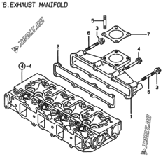  Двигатель Yanmar 4TNE84-EDS, узел -  Выпускной коллектор 