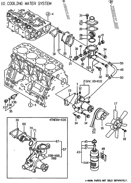  Система водяного охлаждения двигателя Yanmar 4TNE84-DS