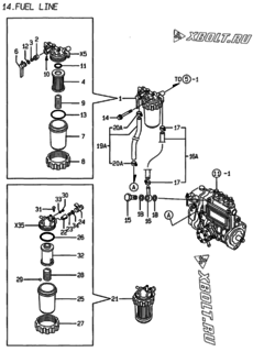  Двигатель Yanmar 4TNE84-EDS, узел -  Топливопровод 