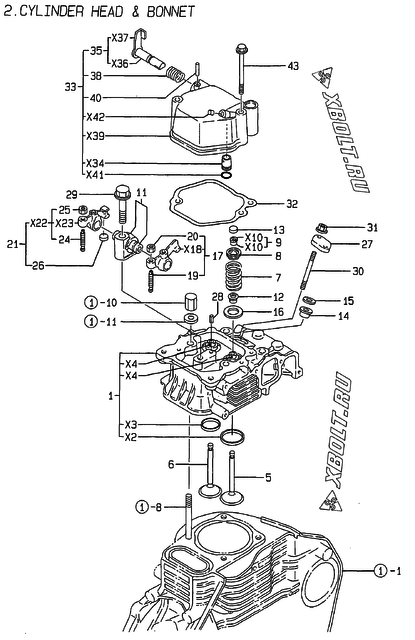  Головка блока цилиндров (ГБЦ) двигателя Yanmar L100AE-DEGEB