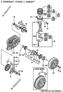  Двигатель Yanmar L100AE-DEGEB, узел -  Коленвал, поршень и распредвал 