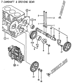  Двигатель Yanmar 3TNE84T-MD, узел -  Распредвал и приводная шестерня 