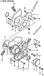  Двигатель Yanmar 4TNE84-MS, узел -  Корпус редуктора 