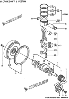  Двигатель Yanmar 4TNE84-MS, узел -  Коленвал и поршень 