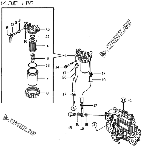  Топливопровод двигателя Yanmar 4TNE84-MS