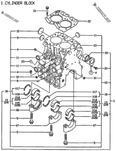  Двигатель Yanmar 2TNE68-DM, узел -  Блок цилиндров 