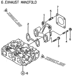  Двигатель Yanmar 2TNE68-DM, узел -  Выпускной коллектор 