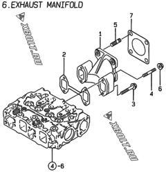  Двигатель Yanmar 2TNE68-ER, узел -  Выпускной коллектор 