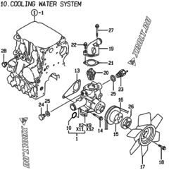  Двигатель Yanmar 2TNE68-ER, узел -  Система водяного охлаждения 