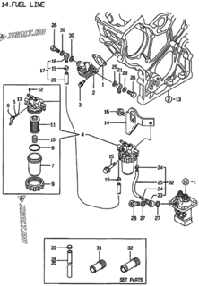  Двигатель Yanmar 2TNE68-ER, узел -  Топливопровод 
