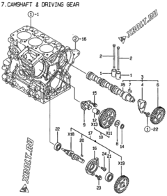  Двигатель Yanmar 3TNE68-LG4, узел -  Распредвал и приводная шестерня 