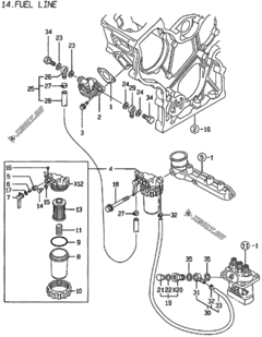  Двигатель Yanmar 3TNE68-LG4, узел -  Топливопровод 