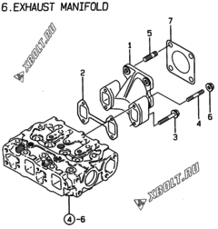  Двигатель Yanmar 2TNE68-BL, узел -  Выпускной коллектор 