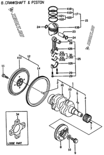  Двигатель Yanmar 2TNE68-BL, узел -  Коленвал и поршень 