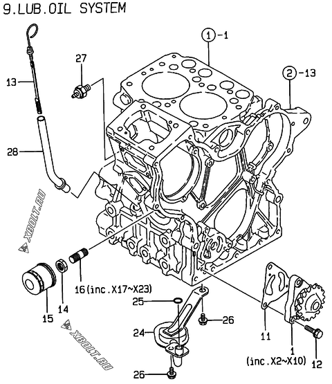  Система смазки двигателя Yanmar 2TNE68-BL