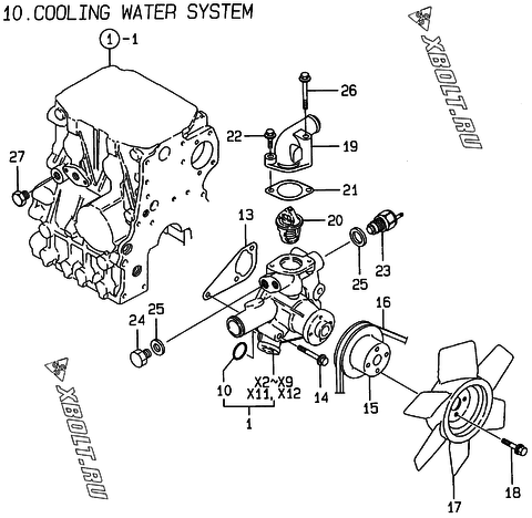  Система водяного охлаждения двигателя Yanmar 2TNE68-BL