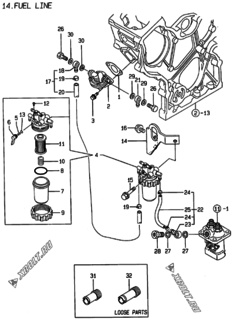  Двигатель Yanmar 2TNE68-BL, узел -  Топливопровод 