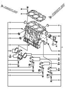  Двигатель Yanmar 3TNE74-NSR2, узел -  Блок цилиндров 