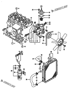  Двигатель Yanmar 3TNE74-NSR2, узел -  Система водяного охлаждения 