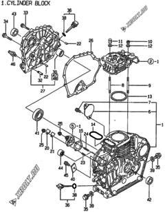  Двигатель Yanmar L48AE-DEGMA, узел -  Блок цилиндров 