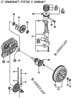  Двигатель Yanmar L100AE-DEGMA, узел -  Коленвал, поршень и распредвал 