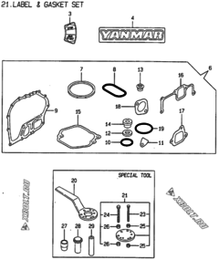  Двигатель Yanmar L100AE-DEGMA, узел -  ЯРЛЫКИ 