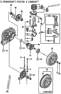  Двигатель Yanmar L70AE-DIC, узел -  Коленвал, поршень и распредвал 