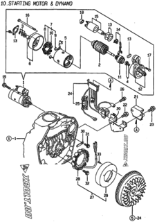  Двигатель Yanmar L70AE-DEIC, узел -  Стартер и генератор 