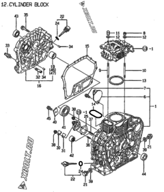  Двигатель Yanmar L100AE-DEIC, узел -  Блок цилиндров 