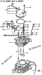  Двигатель Yanmar L100AE-DEIC, узел -  Головка блока цилиндров (ГБЦ) 
