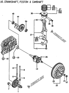  Двигатель Yanmar L100AE-DEIC, узел -  Коленвал, поршень и распредвал 