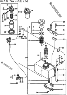  Двигатель Yanmar L100AE-DEIC, узел -  Топливный бак и топливопровод 