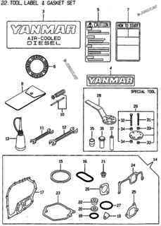  Двигатель Yanmar L100AE-DEIC, узел -  Инструменты, шильды и комплект прокладок 
