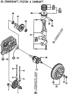  Двигатель Yanmar L100AE-DEGLE, узел -  Коленвал, поршень и распредвал 