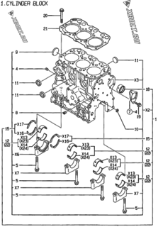 Двигатель Yanmar 3TNE74-AF, узел -  Блок цилиндров 
