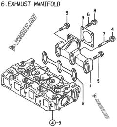  Двигатель Yanmar 3TNE74-AF, узел -  Выпускной коллектор 