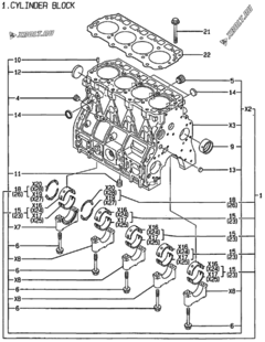  Двигатель Yanmar 4TNE94-HLB, узел -  Блок цилиндров 
