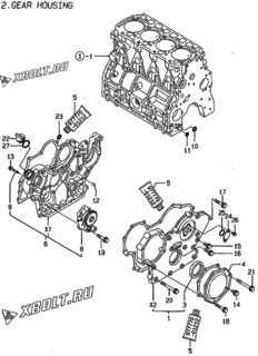  Двигатель Yanmar 4TNE94-HLB, узел -  Корпус редуктора 