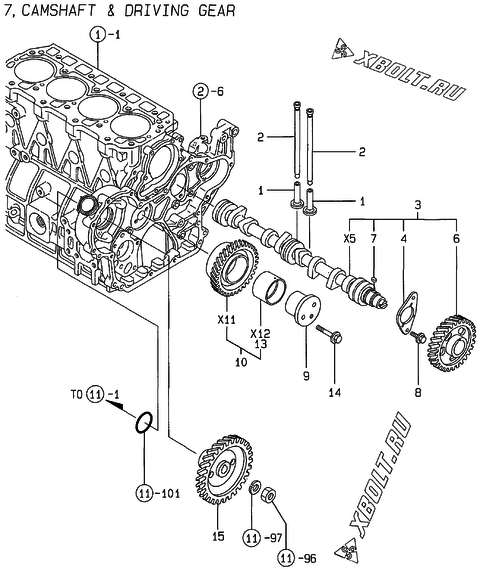  Распредвал и приводная шестерня двигателя Yanmar 4TNE94-HLB