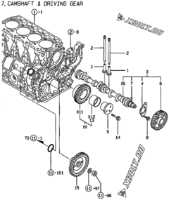  Двигатель Yanmar 4TNE94-HLB, узел -  Распредвал и приводная шестерня 