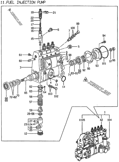  Топливный насос высокого давления (ТНВД) двигателя Yanmar 4TNE94-HLB