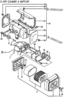  Двигатель Yanmar L100AE-DEGMO, узел -  Воздушный фильтр и глушитель 
