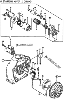  Двигатель Yanmar L100AE-DEGMO, узел -  Стартер и генератор 