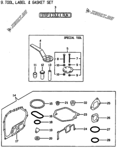  Двигатель Yanmar L100AE-DGMO, узел -  Инструменты, шильды и комплект прокладок 