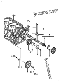  Двигатель Yanmar 4TNE98-NSR, узел -  Распредвал и приводная шестерня 