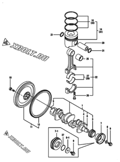  Двигатель Yanmar 4TNE98-NSR, узел -  Коленвал и поршень 