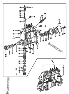  Двигатель Yanmar 4TNE98-NSR, узел -  Топливный насос высокого давления (ТНВД) 