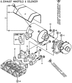  Двигатель Yanmar 3TNE84T-MP, узел -  Выпускной коллектор и глушитель 