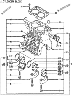  Двигатель Yanmar 2TNE68-DB, узел -  Блок цилиндров 