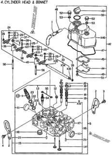  Двигатель Yanmar 2TNE68-DB, узел -  Головка блока цилиндров (ГБЦ) 
